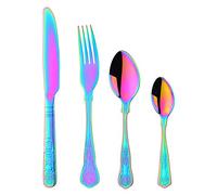 Buyer Star - Set di posate da 16 pezzi, in acciaio INOX iridescente, set di posate da tavola, coltelli, forchette e cucchiai, per 4 pezzi, motivo a conchiglia