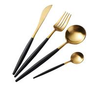 Buyer Star Set di Posate Oro 4 Pezzi Acciaio Inossidabile Utensili Lusso Stoviglie d'oro Coltello Forchetta con Nero Maniglia Set da Tavola