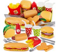 BUYGER Giochi Cucina per Bambini 3 + anni, Set Cibo Giocattolo con Taco Hamburger Fast Food, Accessori Cucina Bambini, Regalo di Natale per Ragazzo Ragazza