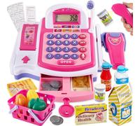 BUYGER Grande Registratore di Cassa Giocattolo per Bambini con Stampante per Ricevute, Scanner, Microfono, Calcolatrice, Supermercato Giochi di Ruolo Regalo per Bambina 3 + Anni