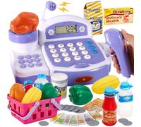 BUYGER Grande Registratore di Cassa Supermercato Giocattolo per Bambini, con Bilancia, Scanner, Microfono, Soldi Giochi d'imitazione per Bambina 3 4 5 Anni, Cassa con Luci e Suoni