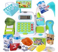 BUYGER Registratore di Cassa Supermercato Giocattolo con Scanner, Microfono, Soldi Finti, Giochi d'Imitazione Regalo per Bambini Bambina 3 Anni, Luci e Suoni