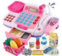 BUYGER Supermercato Giocattolo per Bambina, Grande Registratore di Cassa, con Microfono, Calcolatrice, Scanner, Lettore di Carta, Cibo Finto, Giochi di Ruolo, Regalo di Natale per Bambini 3 + Anni