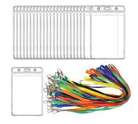 BUYGOO Porta Badge da Collo 24paia Verticale Trasparente con Cordini Multicolore ID Card Holders Office Ufficio PVC Impermeabile