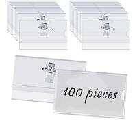 BUYGOO PortaBadge HolderPlastica 100PZ con Clip e Spilla, Orizzontale PVC Impermeabile Custodia per Badge