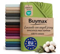 Buymax® Lenzuolo con Angoli per Topper Matrimoniale 160x200 cm - 100% Cotone Jersey, Mela Verde, per Materassi fino a 12 cm di Altezza