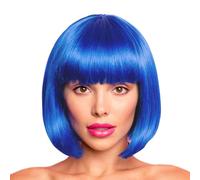 BUYOGET Parrucca a caschetto blu con frangia 30,5 cm, parrucca corta e dritta per costume da donna, per cosplay, feste di Halloween