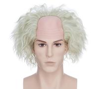 BUYOGET Parrucca corta da uomo bionda bianca riccia Einstein, scienziato pazzo, parrucca calva per cosplay, feste di Halloween e film