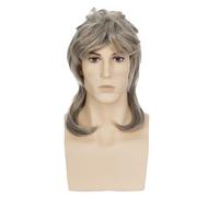 BUYOGET Parrucca da uomo marrone grigio triglia parrucca 70s 80s parrucca sintetica da uomo 53 cm parrucca per feste rock per cosplay giochi di ruolo