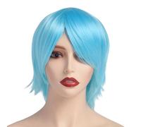BUYOGET Parrucche corte per cosplay, colore azzurro naturale, a strati, dritte, 20,3 cm, universali, per costume da uomo, donna, Halloween