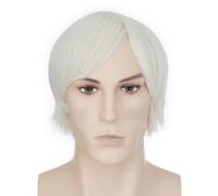 BUYOGET Parrucche per cosplay corte bionde bianche dritte 20,3 cm parrucca universale per costume da uomo donna