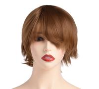 BUYOGET Parrucche per cosplay corte marrone naturale stratificato dritto 20,3 cm parrucca universale per costume per uomo donna Halloween