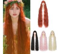 BUYOGET Rapunzel - Parrucca da donna con frangia e mossa, lunghezza 100 cm, colore: arancione