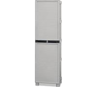 BuyStar Armadio Portascope da Esterno1 Anta 3 Ripiani Regolabili + Vano per Scope 50x39x175h cm - Idrorepellente, Chiusura a Scatto, Robusto, Anti odore, Lavabile - Plastica Eco Sostenibile Grigio