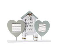 BuyStar Home Love Portafoto da Tavolo Multiplo | Cornice Foto 3 posti in Legno | Portafoto Shabby Chic | Cornice Casa con Elementi a Cuore | Idea Regalo