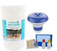 BuyStar Kit Pulizia Piscine con: Cloro 1KG in Pastiglie Combinate Multiazione 200gr, Test PH Kit 3 Funzioni Cloro, PH e Alcalinità, Dosatore di Cloro Galleggiante