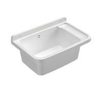 Buystar Lavandino Pilozzo a Muro Rettangolare in Resina - Sifone, Piletta, da Esterno, Interno, Vasca, Lavanderia, Garage, a Mano, Lavaggio, Resistente agli Acidi - Bianco (Dimensioni 50x35x24h cm)