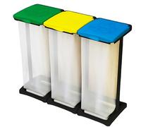 BuyStar Pattumiera 3 Vani Portasacco Raccolta Differenziata Sacchi 80-110 Lt - Mobile Portarifiuti da Esterno, Coperchi Verde Giallo Blu, Blocco Sacco, 97x36x81h cm, Senza Viti - Made in Italy