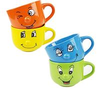 BuyStar Set di 3 Tazza Grande in Porcellana Decorata con smorfie, Tazze Umoristiche, Colori Assortiti Cucina Colazione Merenda Latte Cappuccino tè