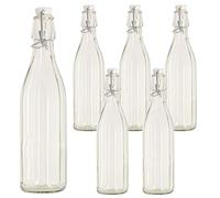 BuyStar Set di 6 Bottiglie in Vetro Trasparente da 1 LT per Acqua, Olio e Bevande, con Tappo a Chiusura ermetica