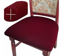 BUYUE Set di 6 coprisedili per sedie da sala da pranzo, in lussuoso tessuto jacquard elasticizzato, lavabile, per cuscini da cucina, bordeaux, 6 pezzi
