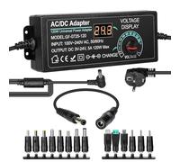 BuyWeek 120W 5A Adattatore di Alimentatore Regolabile Alimentatore Universale Adapter 100V-240V AC a DC 3V~24V Trasformatore con display digitale e 14 Punte CC Per Elettronica DC Motore DVD