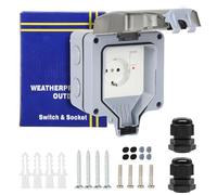 BuyWeek Presa da esterno presa impermeabile IP66, Prese da Parete con Interruttore Lampadina Indicatore e contatto di protezione Prese a Spina 16A 2 gang per Bagno, Garage, Piscina e Giardino