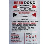 Buywell Poster vintage con regole di Beer Pong Outhouse, cartello in metallo per garage, decorazione da parete per casa, poster vintage, 14 x 20 cm