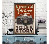 Buywell Targa in metallo vintage con scritta in lingua inglese "Every Picture Tells A Story", poster vintage per la casa, poster decorativo per la casa, poster con mera, poster fotografico meraman