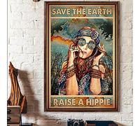 Buywell Targa in metallo vintage con scritta "Save the Earth Raise A Hippie Peace", poster da parete per casa, cucina, bar, pub, club, caffetterie, 14 x 20 cm