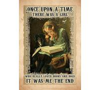 Buywell Targa vintage in latta con scritta "Once Upon a time There was a Girl who Liked Books and Dogs Very Much", decorazione da parete, 30,5 x 40,6 cm