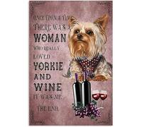 Buywell Targa vintage in latta con scritta "Once Upon a time There was a Woman who Really Liked The pet Love of a Yorkie and a Wine Dog", decorazione da parete per cottage, 30,5 x 40,6 cm