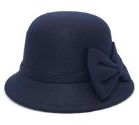 Buywis Cappello da donna in feltro, cloche, a bombetta, a fedora, a secchiello, stile anni '20, vintage, per chiesa, blu navy, Taglia unica