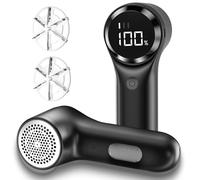 buywoo Rasoio elettrico per tessuti, levapelucchi ricaricabile, per rimuovere pelucchi, funzionamento a batteria, 6 lame, 3 velocità, con display a LED per vestiti, tappezzeria, mobili, nero