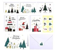 Buziba Confezione da 48 biglietti natalizi con decorazioni e adesivi festive Designs Boxed Blank inner page (8 x 6 pollici)