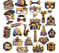 Buziba Kit di 30 accessori per cabina fotografica di compleanno, per feste di compleanno, divertenti decorazioni per feste di compleanno, per uomini e donne (70°)