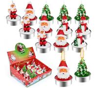 BUZIFU 12 Pz Candele Natalizie Non Profumate Fatte a Mano Tealight a Forma di Babbo Natale, Albero di Natale, Pigne, Pupazzo di Neve, Casetta per Decorazione Domestica