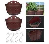 BUZIFU 2 Pezzi Vaso da Fiori Appeso a Parete Fioriera Sospesa in Resina Portavasi da Appendere Giardino Vaso da Fiori Sospeso in Resina per Interni e Esterni Balcone, con 4 Pezzi S Ganci