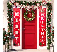 BUZIFU Striscione Buon Natale 180 * 31CM - Banner di Portico Natalizio - Decorazioni per Casa, Patio, Porta D'Ingresso