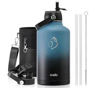 BUZIO Borraccia termica con coperchio con cannuccia e tappo flessibile, 1,9 l, a doppia parete sottovuoto, in acciaio inox, con coperchio a bocca larga, fredda per 48 ore o calda per 24 ore, a prova