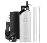 BUZIO Borsa termica in acciaio inox, tripla parete, 48h freddo, a prova di perdite, senza BPA, bocca larga, brocca metallo con 2 coperchi, Bianco