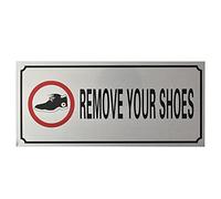 Buzz Cool Cartello adesivo in metallo argentato con scritta "Remove Your Shoes", adesivo per porta, per rimuovere le scarpe, cartello in metallo per lasciare le scarpe fuori bordo per ufficio, negozi