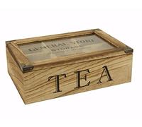 BUZZ Scatola portaoggetti in legno, stile shabby chic, rustico, vintage, per bustine di tè, 6 scomparti, coperchio trasparente con cerniera