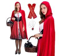 BuzzoXerex Costume Cappuccetto Rosso Donna, Vestito Principessa e Mantello con Cappuccio, Costume Cappuccetto Rosso Strega per Carnevale Halloween Cosplay Little Red Riding Hood