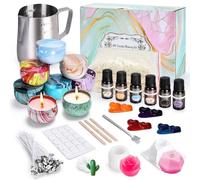 BuzzoXerex Kit Candele Fai Da Te, Cera per Candele Fai Da Te Natale, Kit Candele Fai Da Te con 6 Oli Essenziali, 8 Barattoli, Cere di Soia, Pentola per la Fusione Della Cera, 8 Coloranti