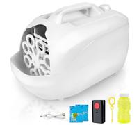 BuzzoXerex Macchina per Bolle di Sapone, 20000+ /Min Sparabolle di Sapone Automatico 400ML Macchina Spara Bolle con Telecomando, Luce LED, Cavo di Ricarica per Matrimonio, Compleanno, Festa (Bianco)