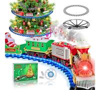 Buzzoxerex Trenino Albero di Natale, Trenino Elettrico Natalizio, Treno per Albero di Natale con Luci a LED Blu, Suoni e Effetto Fumo, Treno Elettrico per Bambini e Famiglia