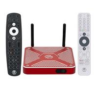 BuzzTV X5 SS Android 13 TV Box, 4GB DDR4 RAM, 128GB di archiviazione, alluminio rosso scarlatto, doppio telecomando a controllo vocale, AX wireless, USB-C, adattatori di alimentazione globali