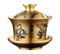 Bvdfgk Set Tradizionale Cinese di Tazza E Piattino Da Tè in Ottone per La Cucina, drago e fenice