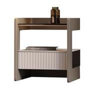 BVDHASDBT Comodino For Camera Da Letto, Comodino Con Ripiano Apribile, Con Piano In Vetro E Profilo Curvo, Design For Dormitorio E Soggiorno.(Grey,40x37x48cm)